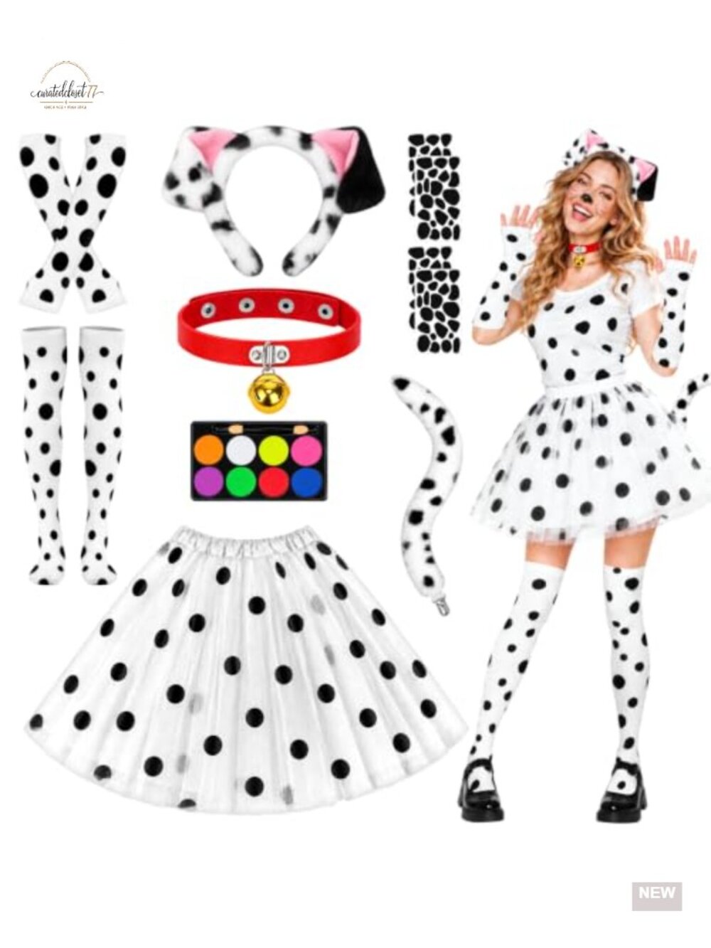 Dalmatian Costume Set 13 Piece Polyester Plush Adult Women Halloween Cosplay